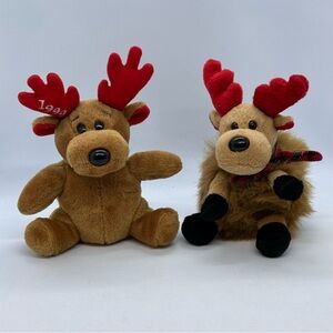 Lot of 2 GAC Plush Reindeers Boy w/Red Antlers Embroidered 1999 and Girl w/Scarf